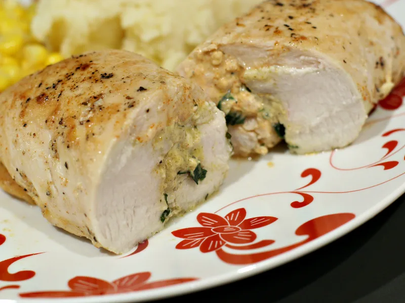 Basil Feta Stuffed Chicken with Spinach