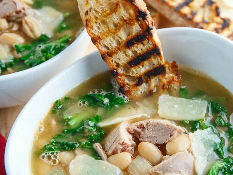 Tuscan White Bean Tuna Kale Soup with Parmesan