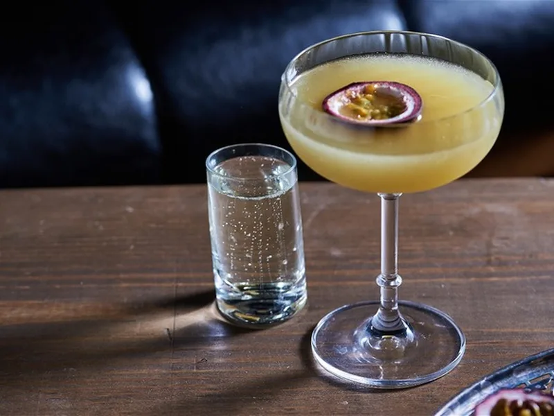 Passion Fruit Vodka Martini with Prosecco Shot