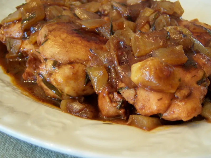 French Chicken in Vinegar Sauce with Caramelized Onions