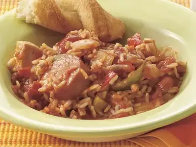 Easy Microwave Jambalaya with Kielbasa and Chicken