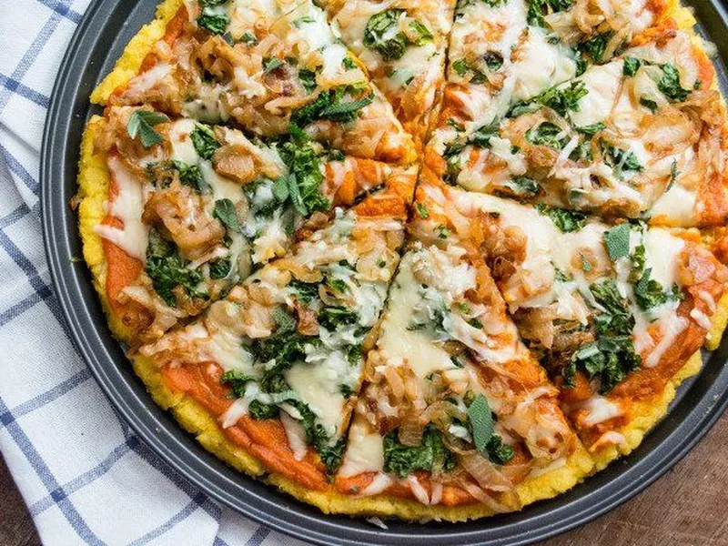 Polenta Pizza with Roasted Kabocha and Crispy Kale