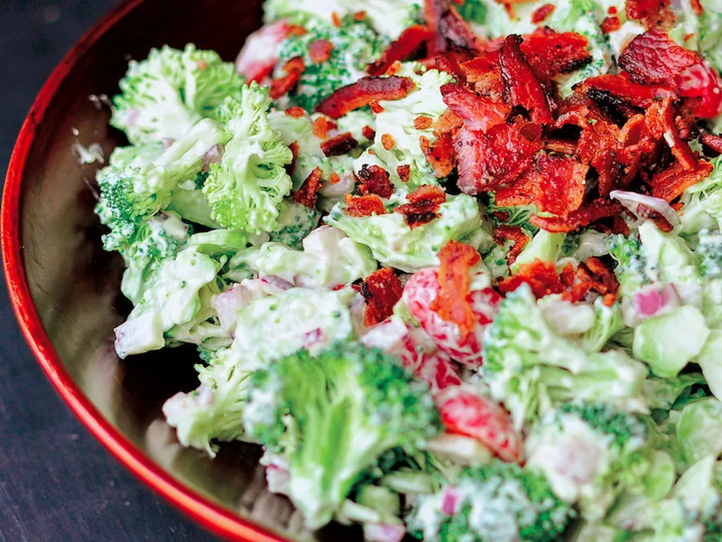 Crispy Bacon Broccoli Salad with Avocado Dressing