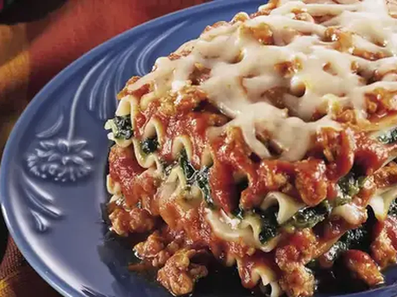 Spinach Chicken Lasagna with Pesto and Three-Cheese Layers