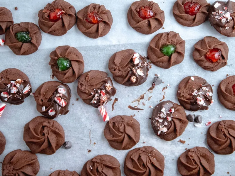 Piped Chocolate Butter Cookies with Star Tips