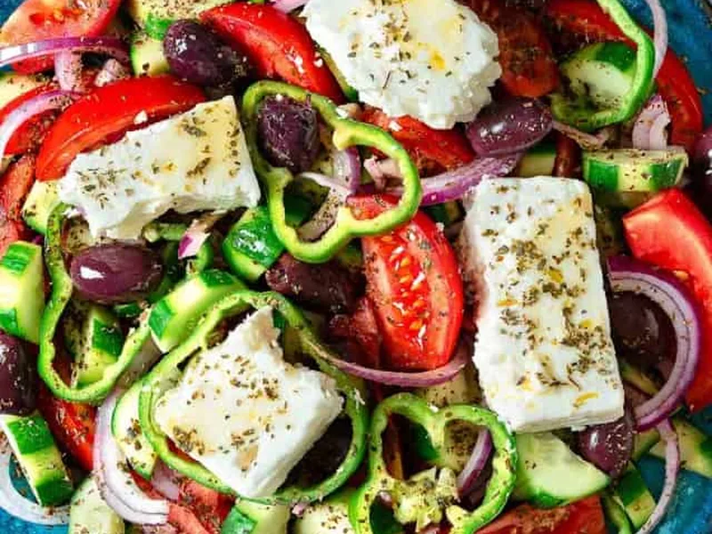 Traditional Greek Horiatiki Salad with Feta and Olives