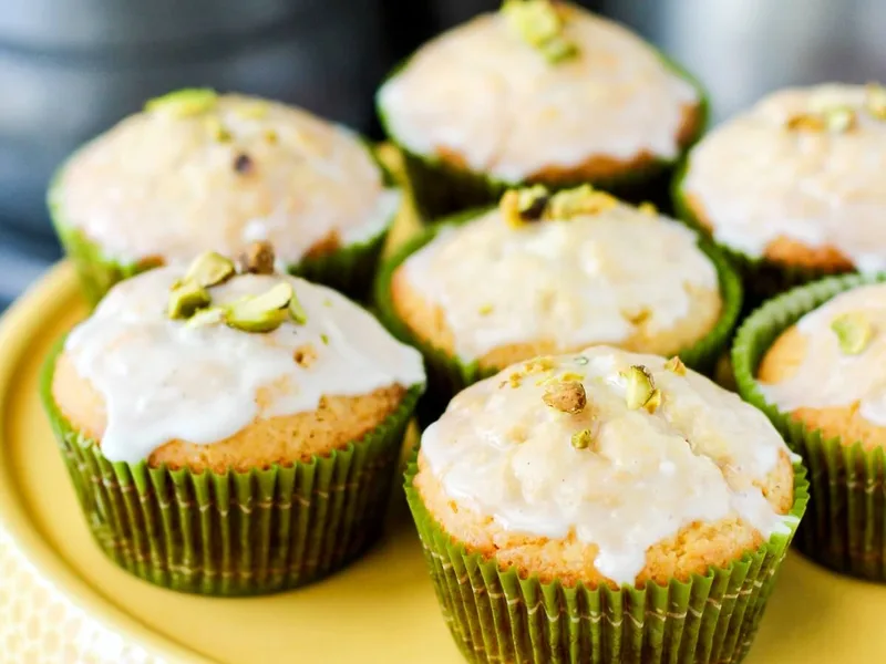 White Chocolate Muffins with Pistachio Glaze
