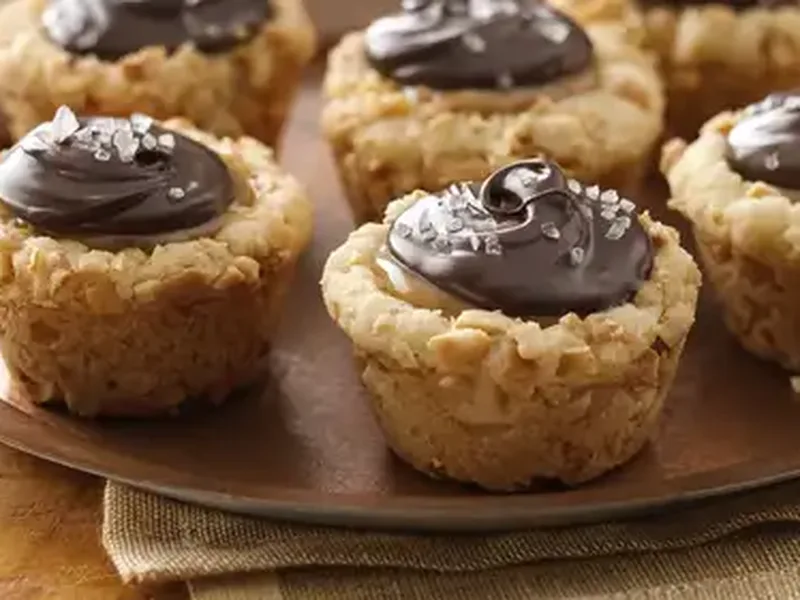 Salted Caramel Cashew Cookie Tart Cups with Chocolate