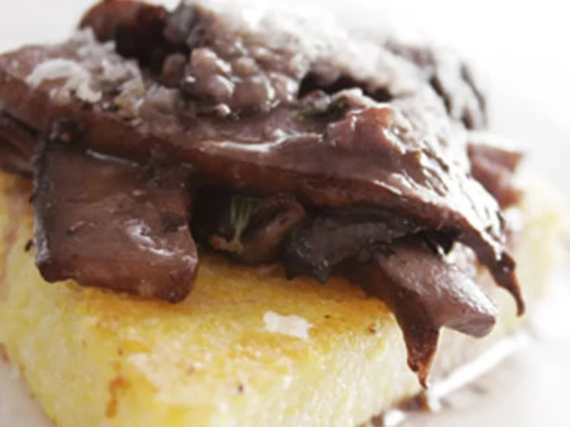 Pan-Seared Polenta with Garlic Mushrooms and Parmesan