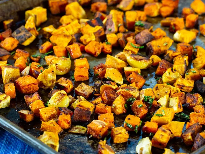 Roasted Rosemary Garlic Sweet Potatoes with Cinnamon