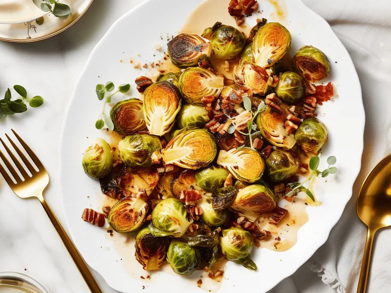 Roasted Brussels Sprouts with Bacon, Pecans, and Cranberries