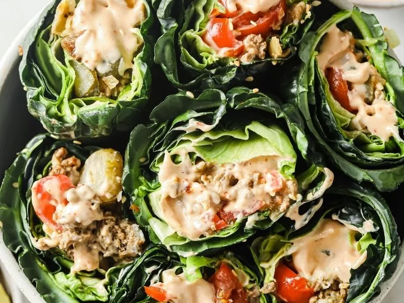 Low Carb Ground Beef Lettuce Wraps with Cheese and Special Sauce