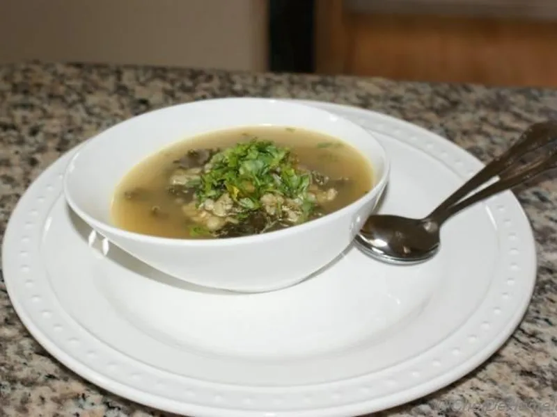 Hearty Kale and Barley Soup with Fresh Herbs and Lemon