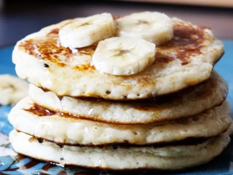 Thai Banana Coconut Pancakes with Maple Syrup