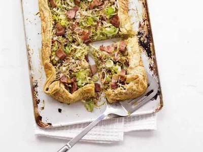 Crispy Bacon Leek Cheese Puff Pastry Tart