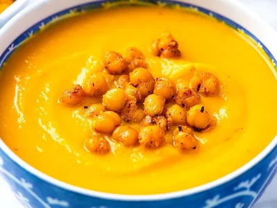 Creamy Butternut Squash Chickpea Soup with Cumin and Paprika