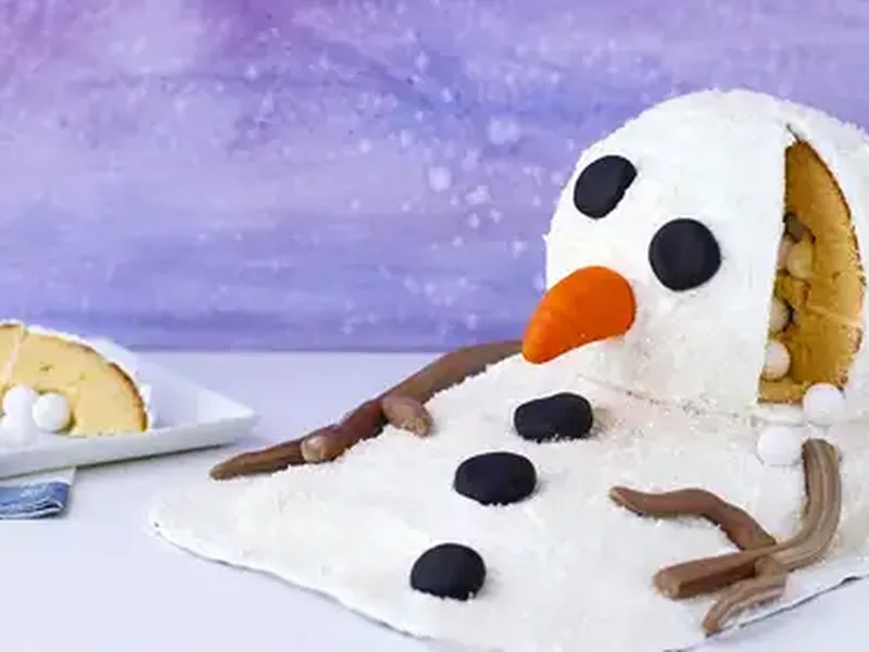 Melting Snowman Surprise Cake with Hidden Gumball Snowballs
