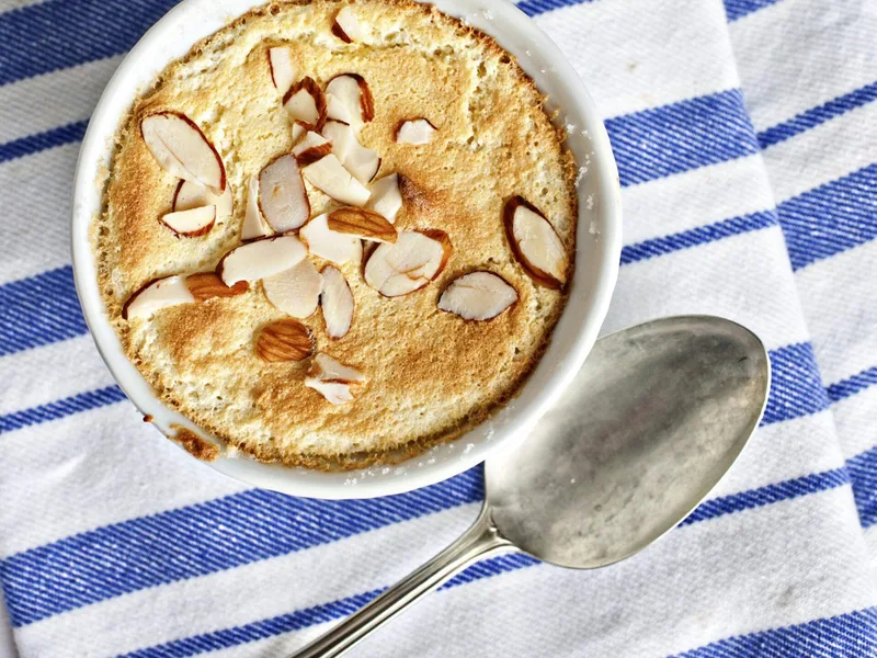 Lemon-Almond Soufflé with Fresh Citrus and Sliced Almonds