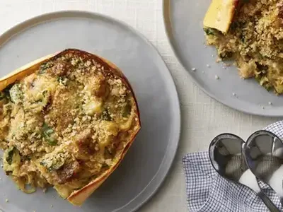 Baked Spaghetti Squash Stuffed with Italian Sausage and Spinach