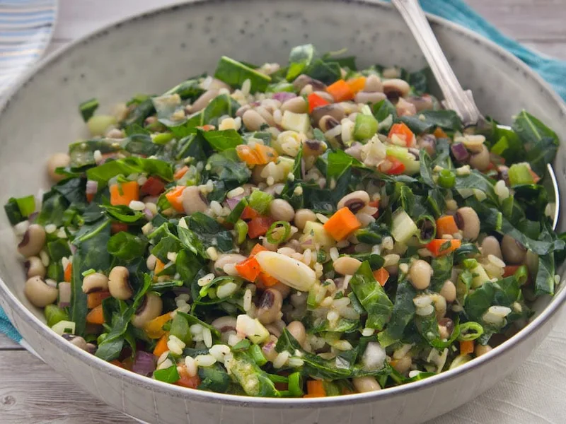 Warm Pork Belly Hoppin' John Salad with Hot Sauce
