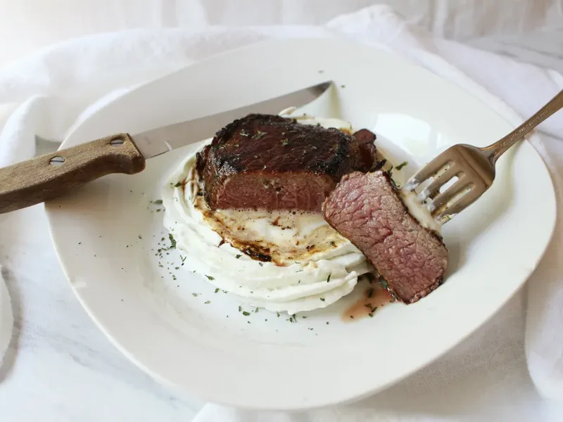 Keto Bacon-Wrapped Filet Mignon with Whipped Blue Cheese