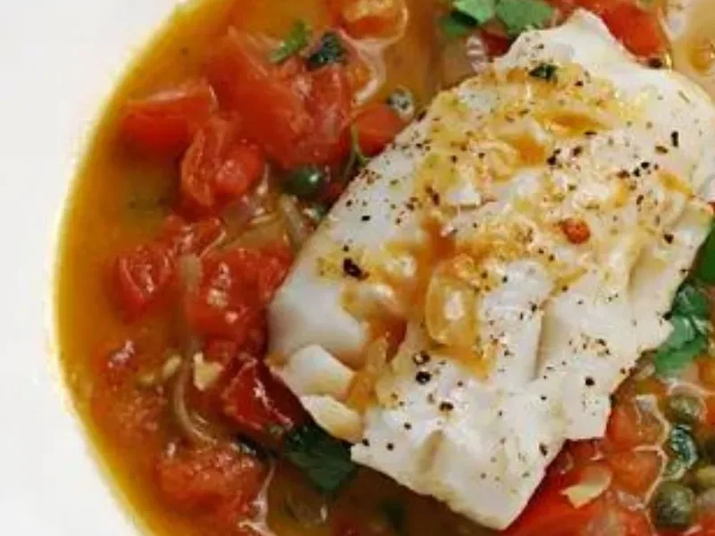 Cuban Style Sea Bass with Tomato Olive Sauce