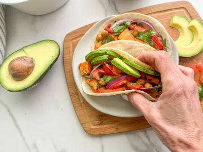 Chile-Lime Sweet Potato Chickpea Sheet-Pan Tacos