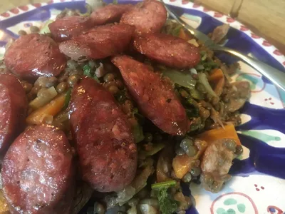 Warm Puy Lentil and Smoked Sausage Salad
