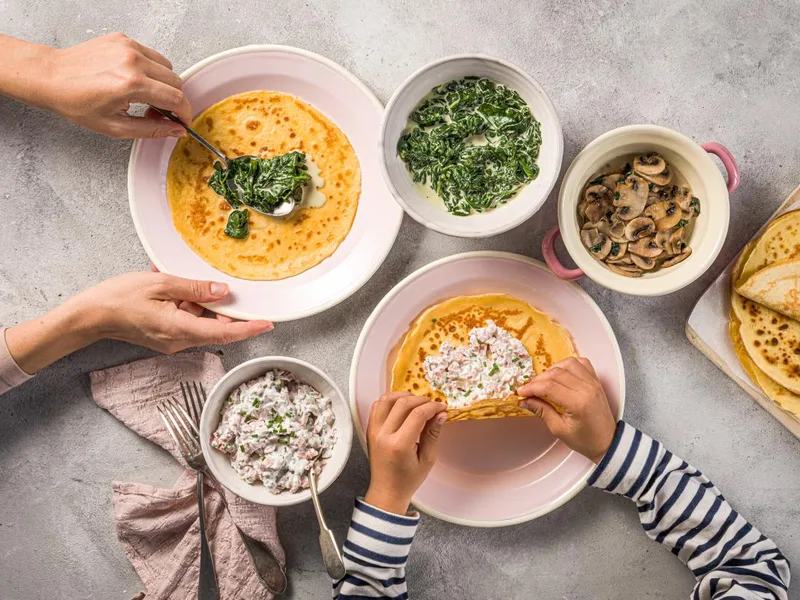 Savory Omelette Party with Creamy Mushroom and Spinach Fillings