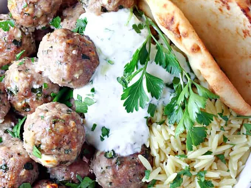 Greek Turkey Meatballs with Spinach and Feta - Oven Baked