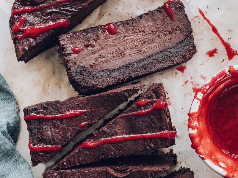 Vegan Baked Chocolate Cheesecake with Raspberry