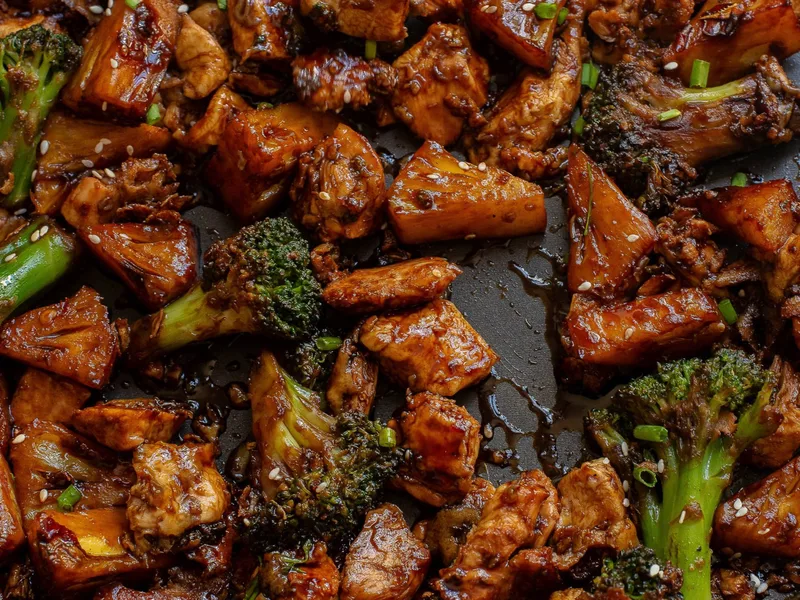 Sheet Pan Sticky Chicken with Pineapple and Broccoli