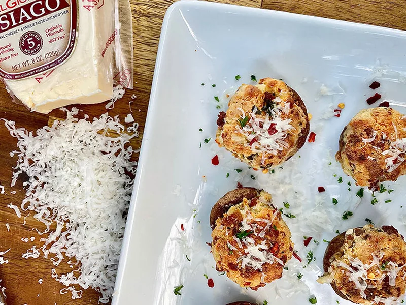 Sausage and Asiago Stuffed Mushrooms with Cream Cheese