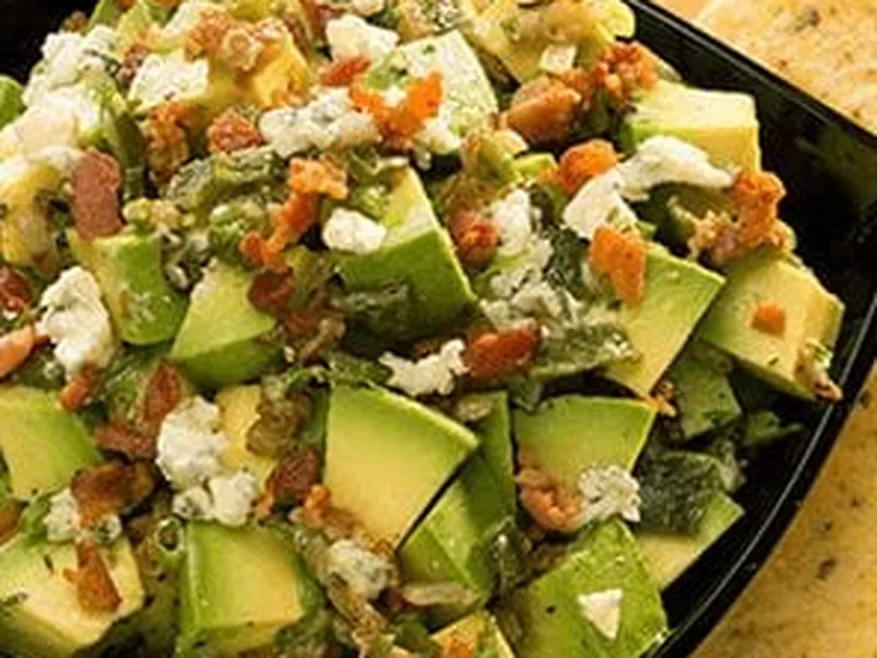 Poblano Bacon Guacamole with Gorgonzola and Caramelized Onions