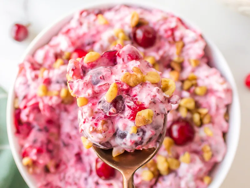 Fresh Cranberry Grape Walnut Salad with Whipped Cream