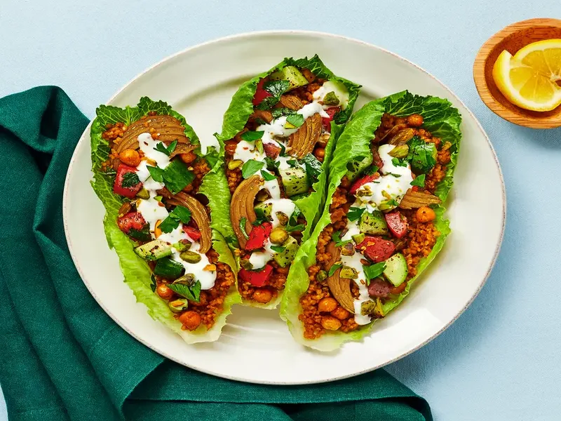 Shawarma Chickpea Lettuce Wraps with Israeli Salad