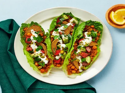 Shawarma Chickpea Lettuce Wraps with Israeli Salad