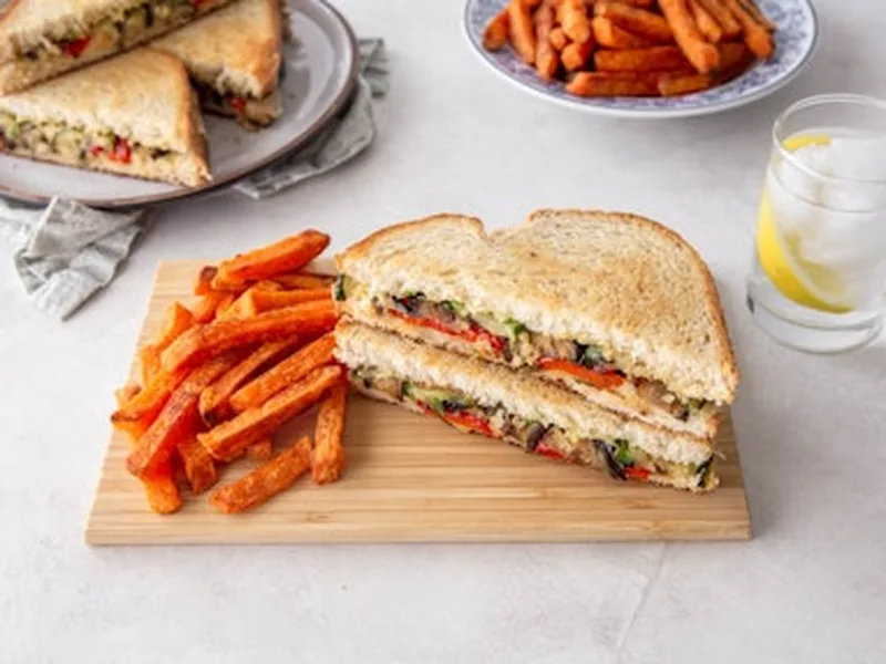 Pan-Seared Chicken Breast with Grilled Vegetables and Green Onion Aioli