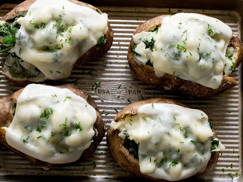 Broccoli Kale Cheese Stuffed Russet Potatoes Recipe