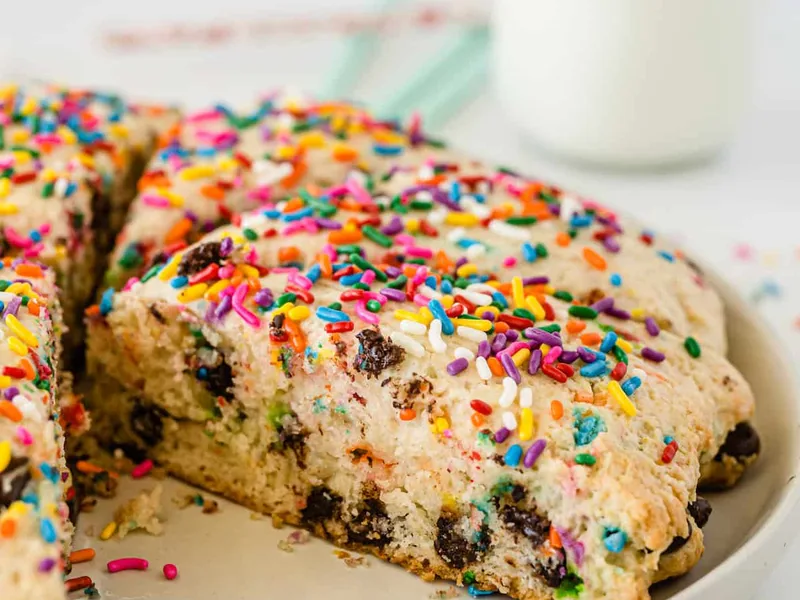 Funfetti Cake Mix Chocolate Chip Scones with Sprinkles