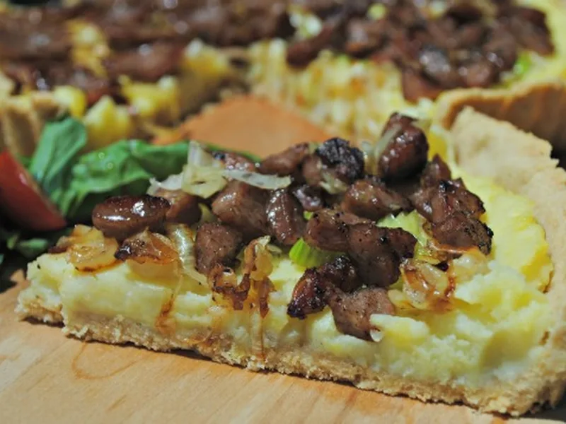 Idaho Potato, Caramelized Leeks and Sausage Pie