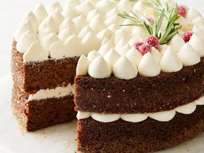 Spiced Gingerbread Cake with White Chocolate Swiss Meringue