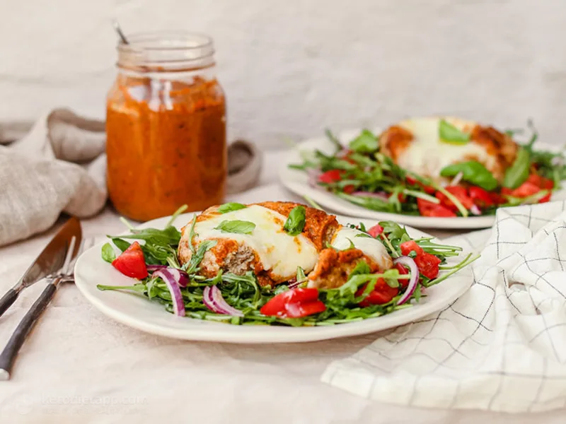 Air Fryer Italian Stuffed Chicken Burgers with Marinara