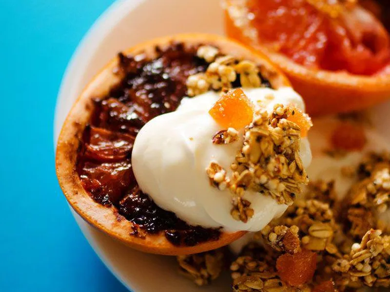 Grapefruit Brûlée with Crispy Quinoa Granola