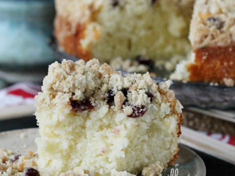 Cranberry Eggnog Crumb Coffee Cake with Peppermint