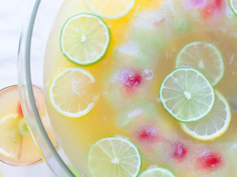 Tropical Green Tea Punch with Pineapple Ice Ring