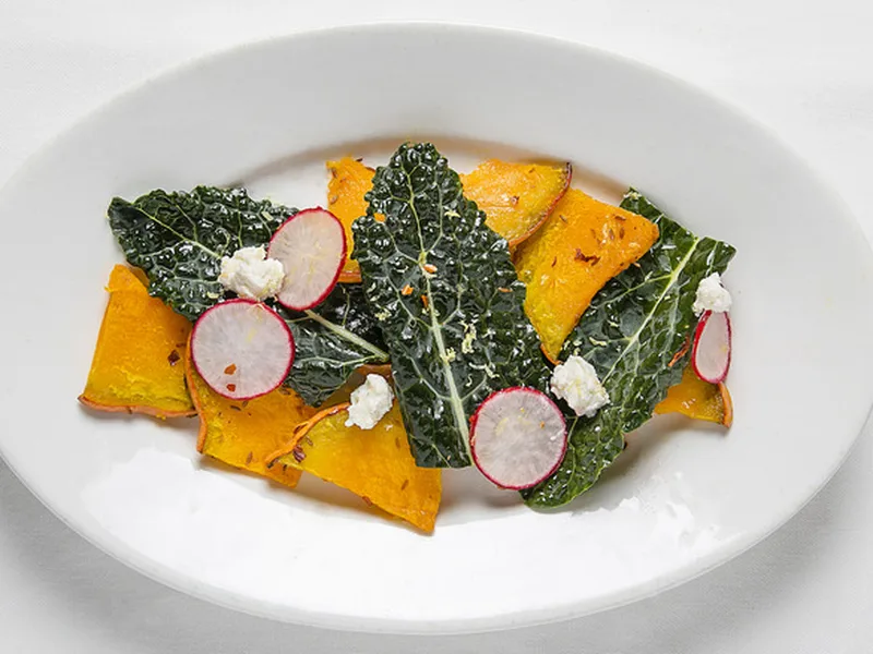 Roasted Pumpkin Salad with Whipped Goat Cheese and Kale