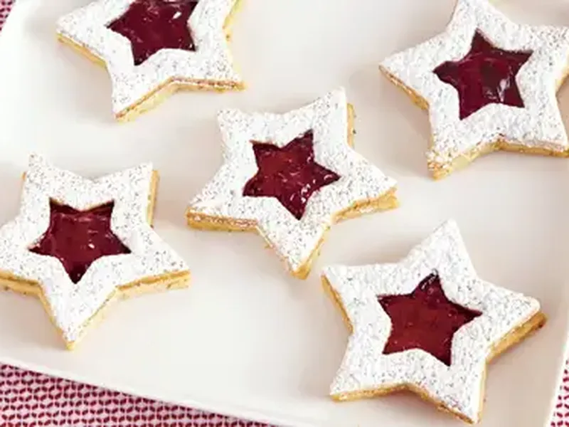 Linzer Star Christmas Cookies with Almond and Red Currant