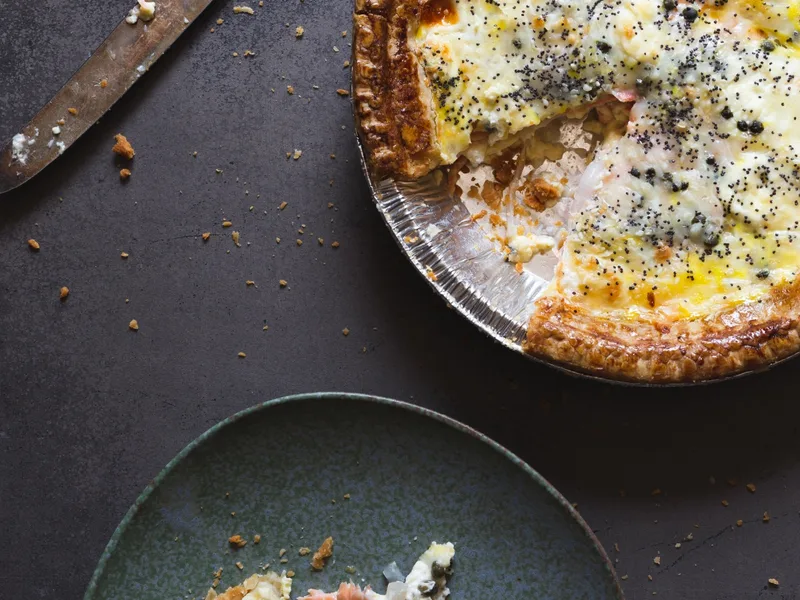 Everything Bagel Spice Lox Quiche with Cream Cheese