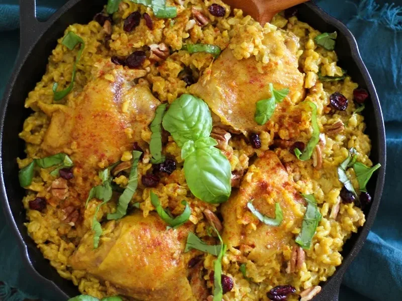 One-Pot Coconut Chicken Biryani with Cranberries